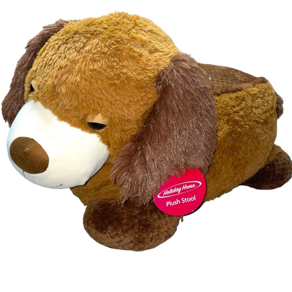 NWT Holiday Home plush stool brown dog puppy kids chair stuff animal toy gift